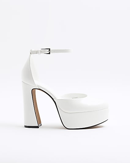 White Ankle Strap Platform Heels