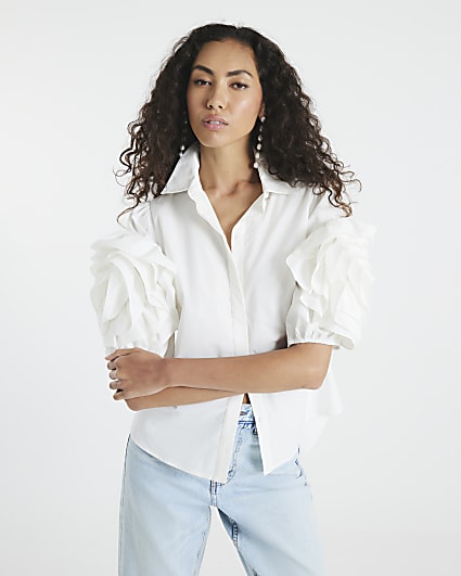 White Premium Corsage Sleeve Shirt