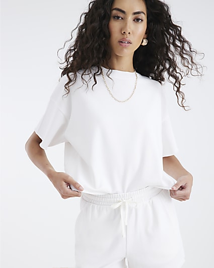 White Short Sleeve Ribbed Panel T-shirt