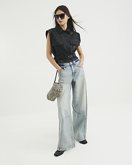 Blue Washed Balloon Leg Jeans