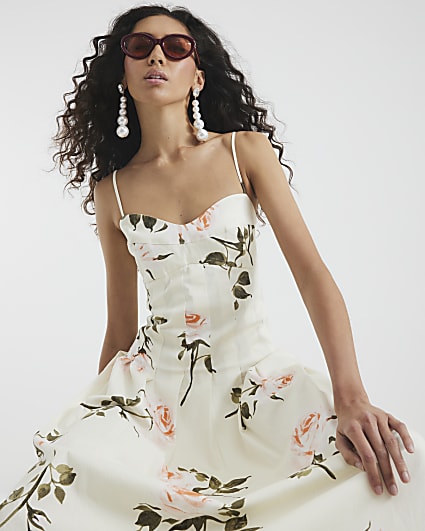 White Sleeveless Strappy Corset Midi Dress