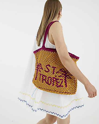 Orange Crochet St Tropez Shopper Bag