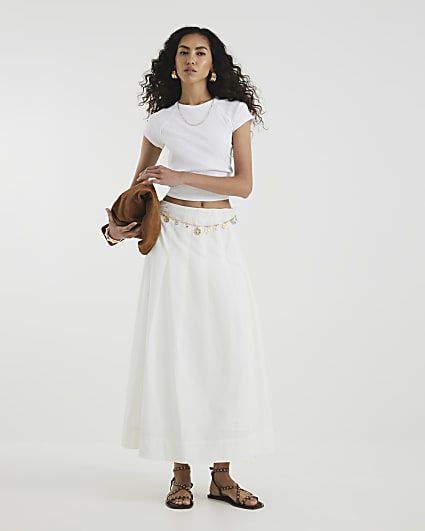 White A Line Poplin Midi Skirt