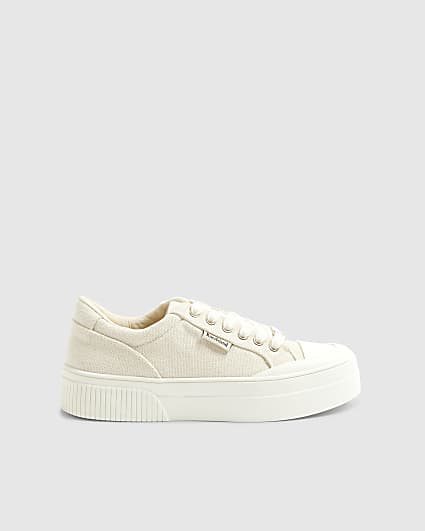 Cream Lace Up Platform Trainers