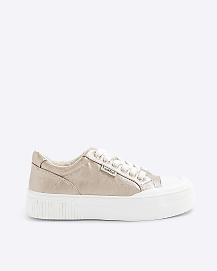 Gold Lace Up Platform Trainers