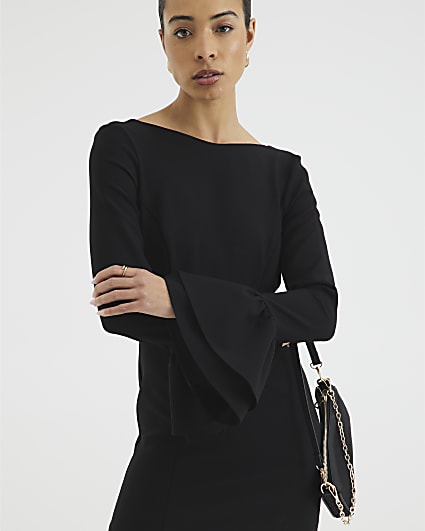 Black Bell Sleeve Mini Dress