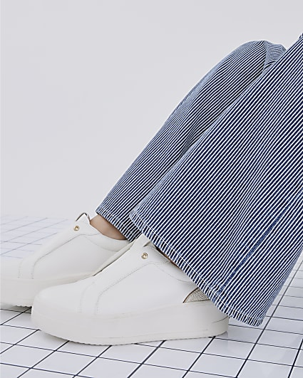 White Platform Pull On Trainers