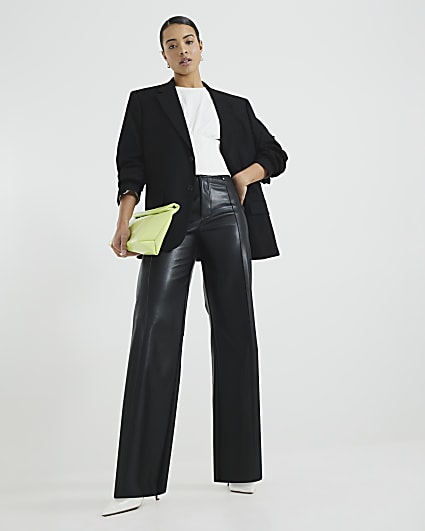 Black Faux Leather Wide Leg Trousers