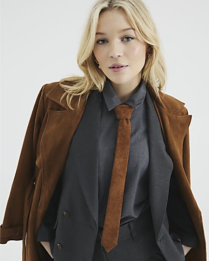 Brown Suedette Tie