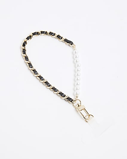 Gold Faux Leather Weave Phone Chain