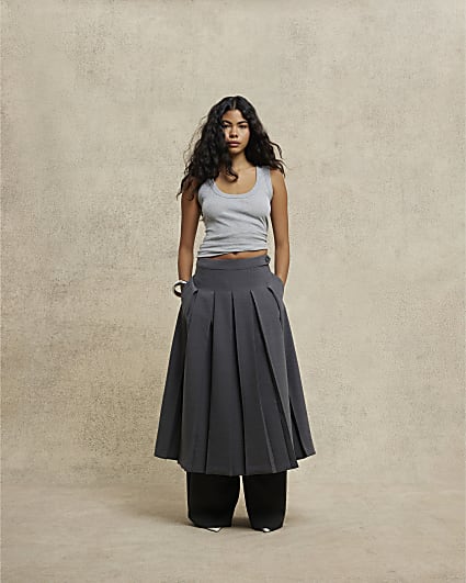 Grey Pleated Maxi Skirt