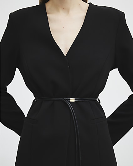 Black Long Sleeve Belted Blazer