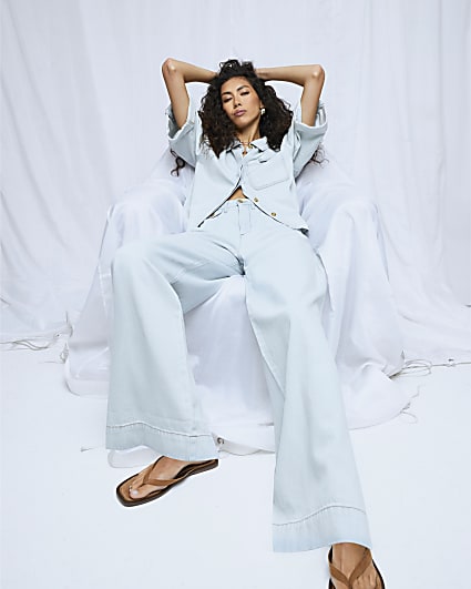 Blue Tailored Wide Leg Jeans