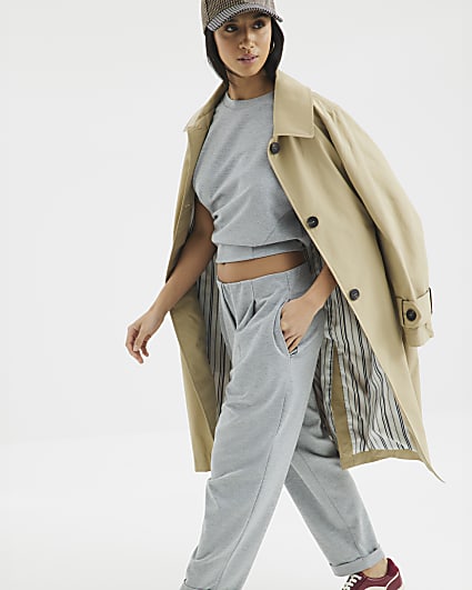 Petite Grey Barrel Leg Pleat Front Trousers