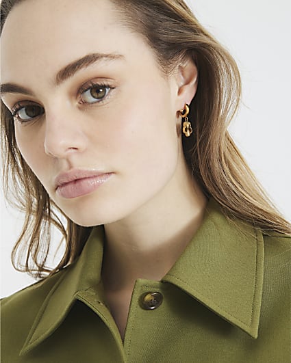 Gold Flower Drop Hoop Earrings