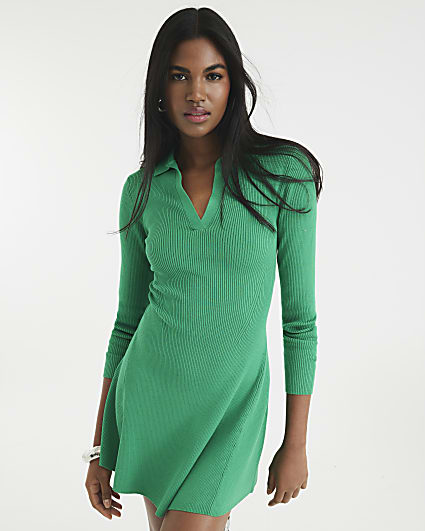 Green Long Sleeve Polo Mini Dress