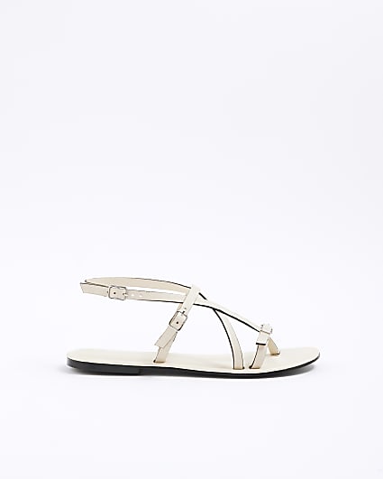 Ecru Asymmetric Strappy Sandals
