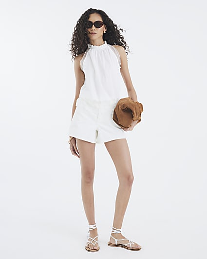 Cream Sleeveless Lace Hem Cami Top