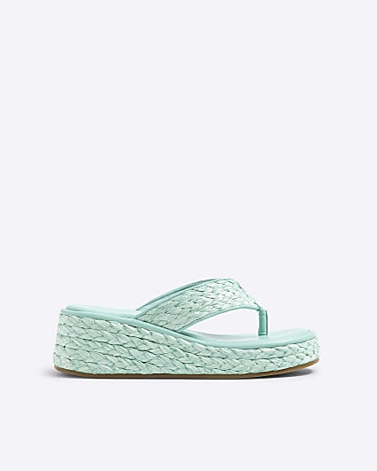 Aqua Raffia Platform Wedge Sandals