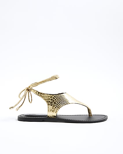 Gold Croc Strappy Sandals
