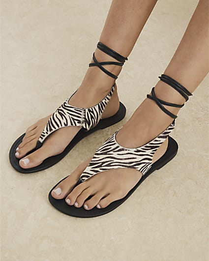 Black Zebra Print Strappy Sandals