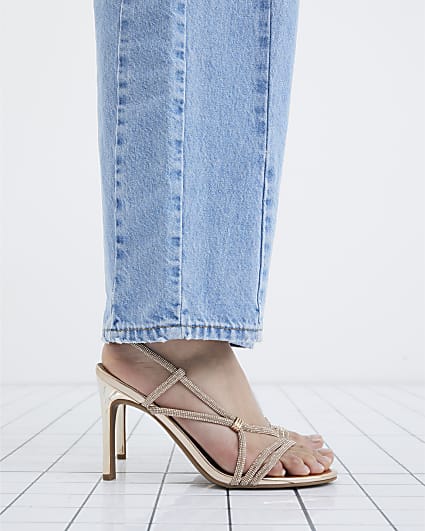 Gold Wide Fit Diamante Strappy Heels
