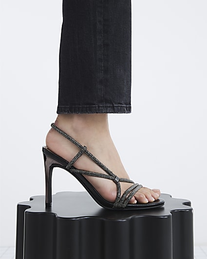 Black Wide Fit Diamante Strappy Heels