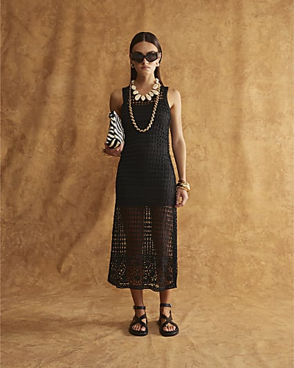 Black Crochet Maxi Dress
