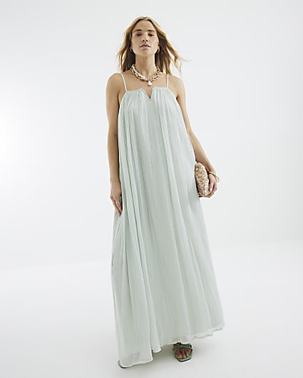Blue Sleeveless V Trim Maxi Dress