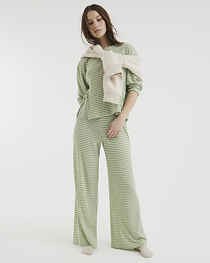 Green Stripe Tie Top And Trousers Lounge Set