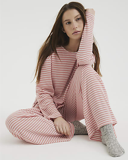 Pink Stripe Tie Top and Trousers Lounge Set