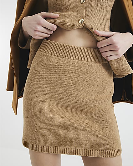 Brown Knitted Mini Skirt