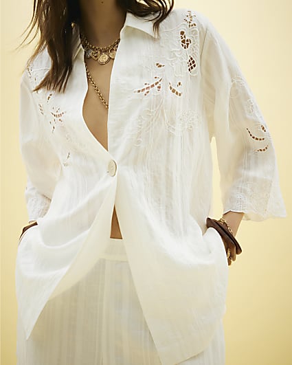 White Cutwork Relaxed Shirt
