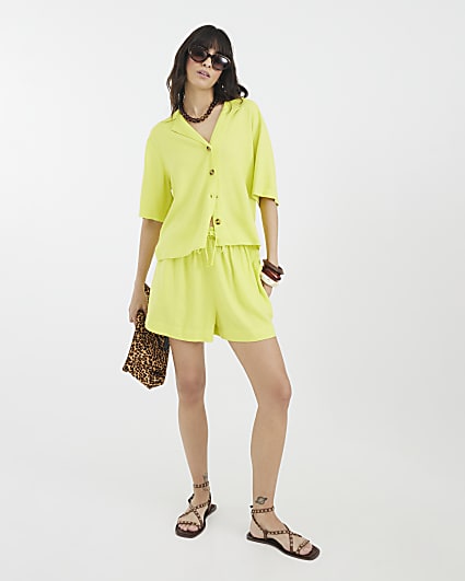 Yellow Linen Blend Shorts