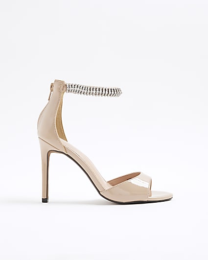 Pink Embellished Strap Peep Toe Heels
