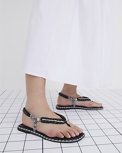 Black Rope Toe Thong Sandals