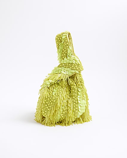Lime Premium Beaded Clutch Bag