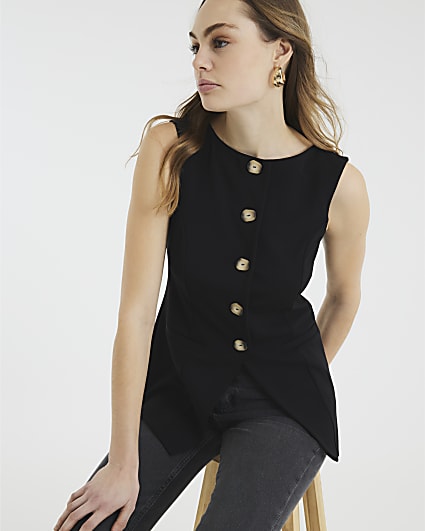 Black Longline Waistcoat