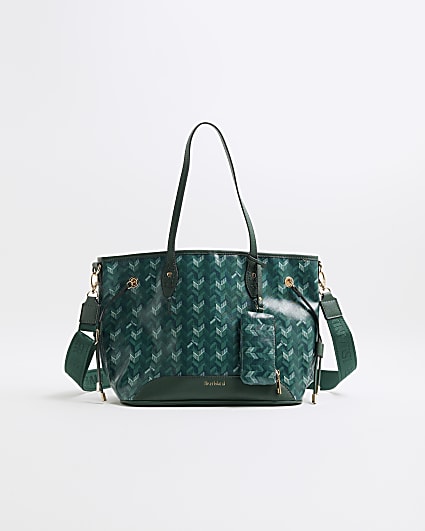 Green Geometric Side Tie Shopper Bag