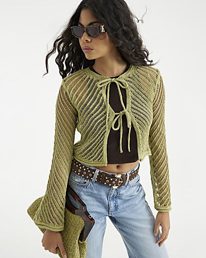 Lime Tie Front Crochet Top