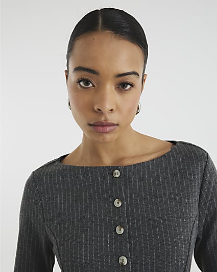 Grey Pinstripe Long Sleeve Top