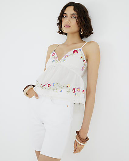 White Embroidered Floral Bralette Top