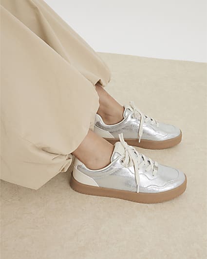 Silver Lace Up Trainers