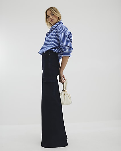 Blue Super Wide Leg Cargo Jeans