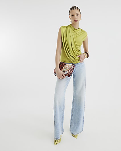 Lime Sleeveless Wrap Drape Top