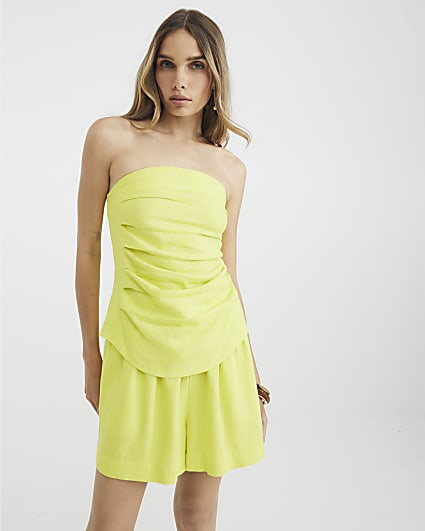 Yellow Linen Blend Bandeau Top