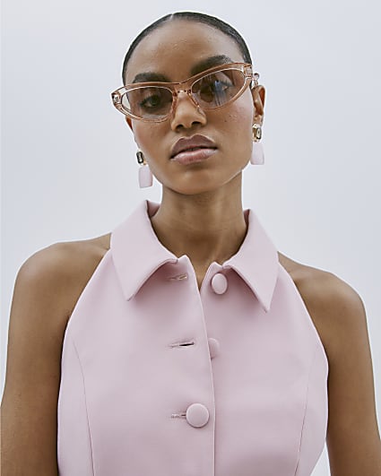 Pink High Neck Collared Waistcoat