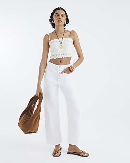 White Wide Leg Cropped Jeans