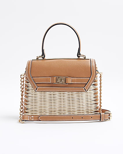 Beige Raffia Mini Tote Cross Body Bag