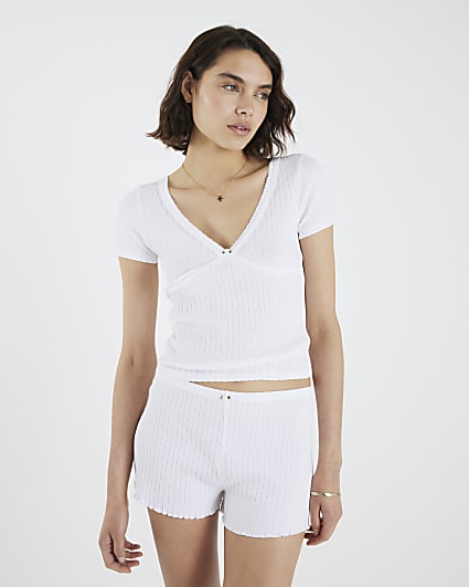 White Rosette Pointelle Loungewear Set